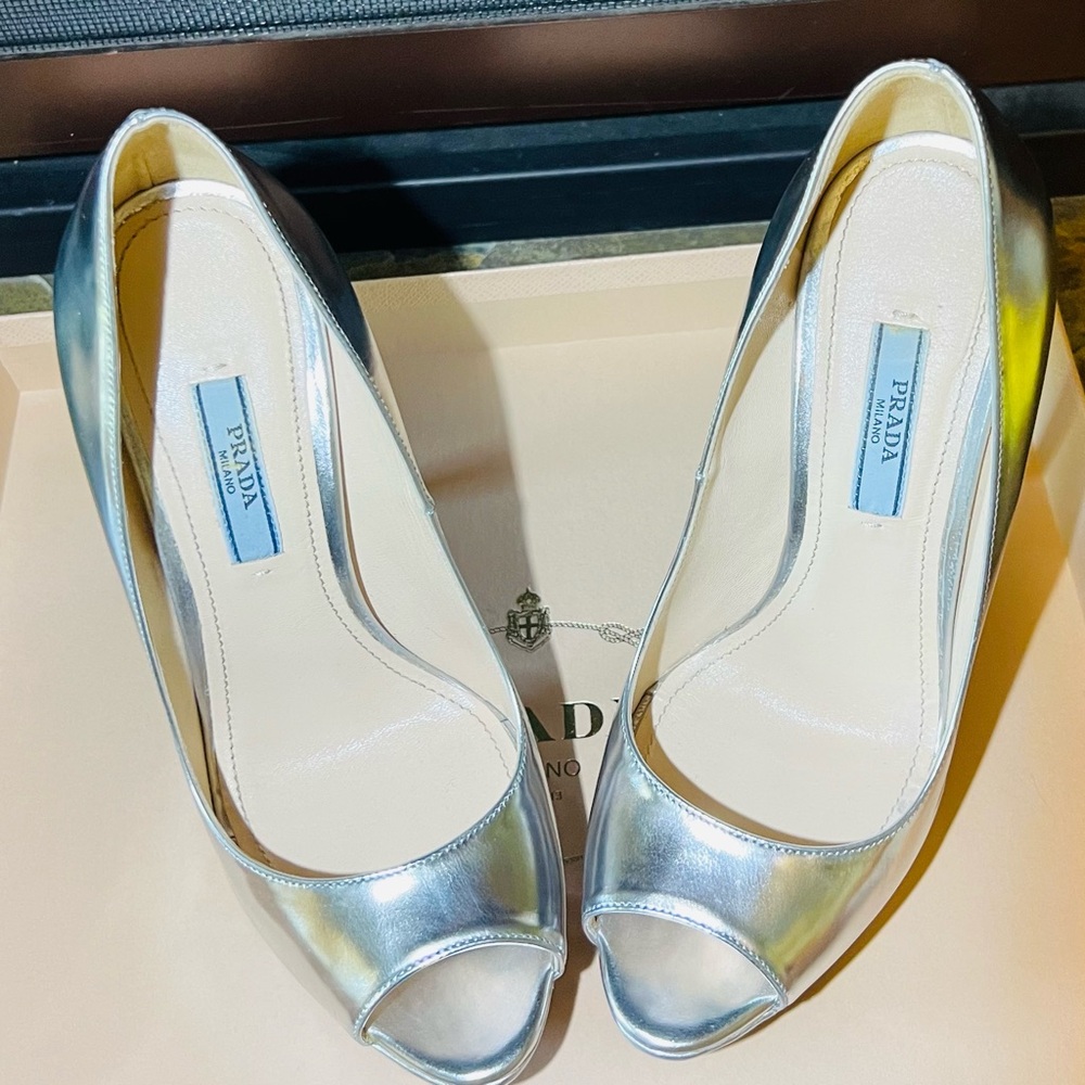 Prada Calzature Donna Size 35.5 Stiletto Heels Argento/Silver - Picture 13 of 13